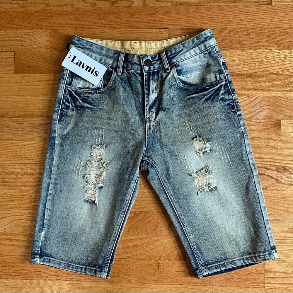 NWT Lavnis Distressed Jorts Denim Shorts Streetwear Y2K Men’s Size 28 Blue